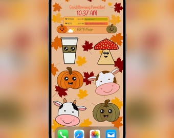 Fall aesthetic iPhone widget/wallpaper, phone wallpaper, phone widget, agenda/weather widget, cute characters, iPad wallpaper, 4k wallpaper