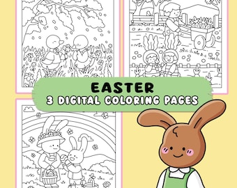 3 Digital Pages of Easter Coloring Pages (Digital PDF Download)