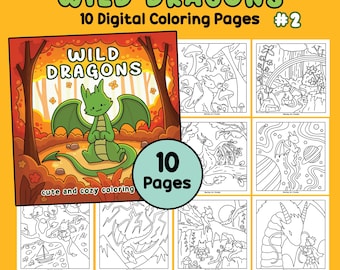 Wild Dragons - 10 Digital Coloring Pages (Pack 2) by Wurley Art (PDF Download)