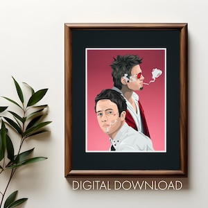 Fight Club Vector Illustration Digital Download, Movie Print, Brad Pitt, Edward Norton, Fight Club Fan Art Drawing, Tyler Durden Poster