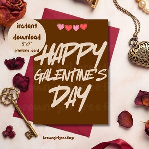 Feliz día de San Valentín, tarjetas imprimibles de 5 x 7, tarjetas de felicitación negras, tarjeta de felicitación con melanina, amigas, descarga digital, descarga instantánea