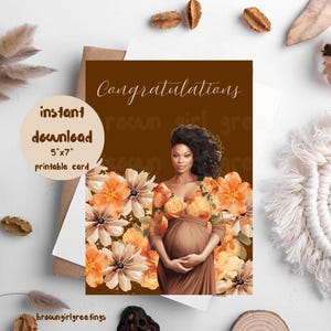 Félicitations, cartes imprimables 5 x 7, cartes de voeux noires, mélanine enceinte, grossesse de femme noire, téléchargement numérique, téléchargement immédiat