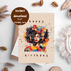 happy birthday, 5x7 printable cards, Black greeting cards, melanin birthday, Black woman birthday, digital download, instant download