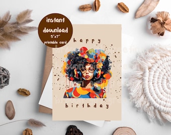 happy birthday, 5x7 printable cards, Black greeting cards, melanin birthday, Black woman birthday, digital download, instant download