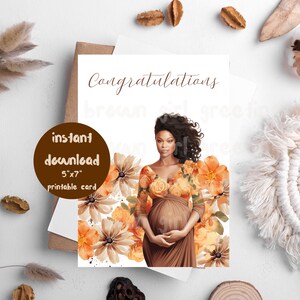 Félicitations, cartes imprimables 5 x 7, cartes de voeux noires, mélanine enceinte, grossesse de femme noire, téléchargement numérique, téléchargement immédiat