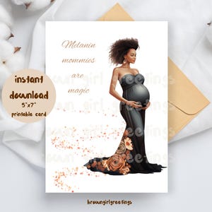 Future maman mélanine, cartes imprimables 5 x 7, cartes de voeux noires, mélanine enceinte, grossesse femme noire, téléchargement numérique, téléchargement immédiat