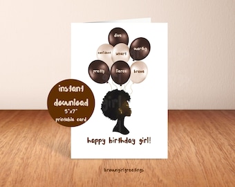 happy birthday girl, 5x7 printable cards, Black greeting cards, melanin birthday, Black woman birthday, digital download, instant download