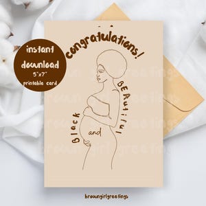 Félicitations, cartes imprimables 5 x 7, cartes de voeux noires, mélanine enceinte, grossesse de femme noire, téléchargement numérique, téléchargement immédiat