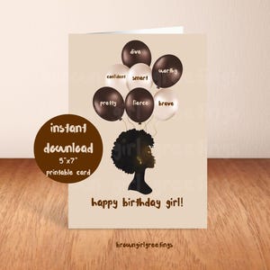 happy birthday girl, 5x7 printable cards, Black greeting cards, melanin birthday, Black woman birthday, digital download, instant download