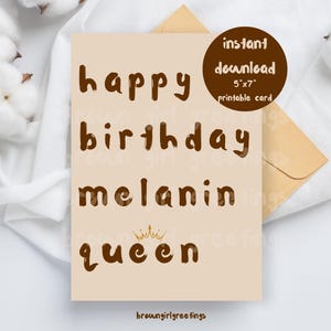 happy birthday melanin queen, 5x7 printable cards, Black greeting cards, birthday, Black woman birthday, digital download, instant download