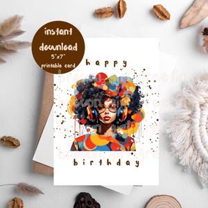 happy birthday, 5x7 printable cards, Black greeting cards, melanin birthday, Black woman birthday, digital download, instant download