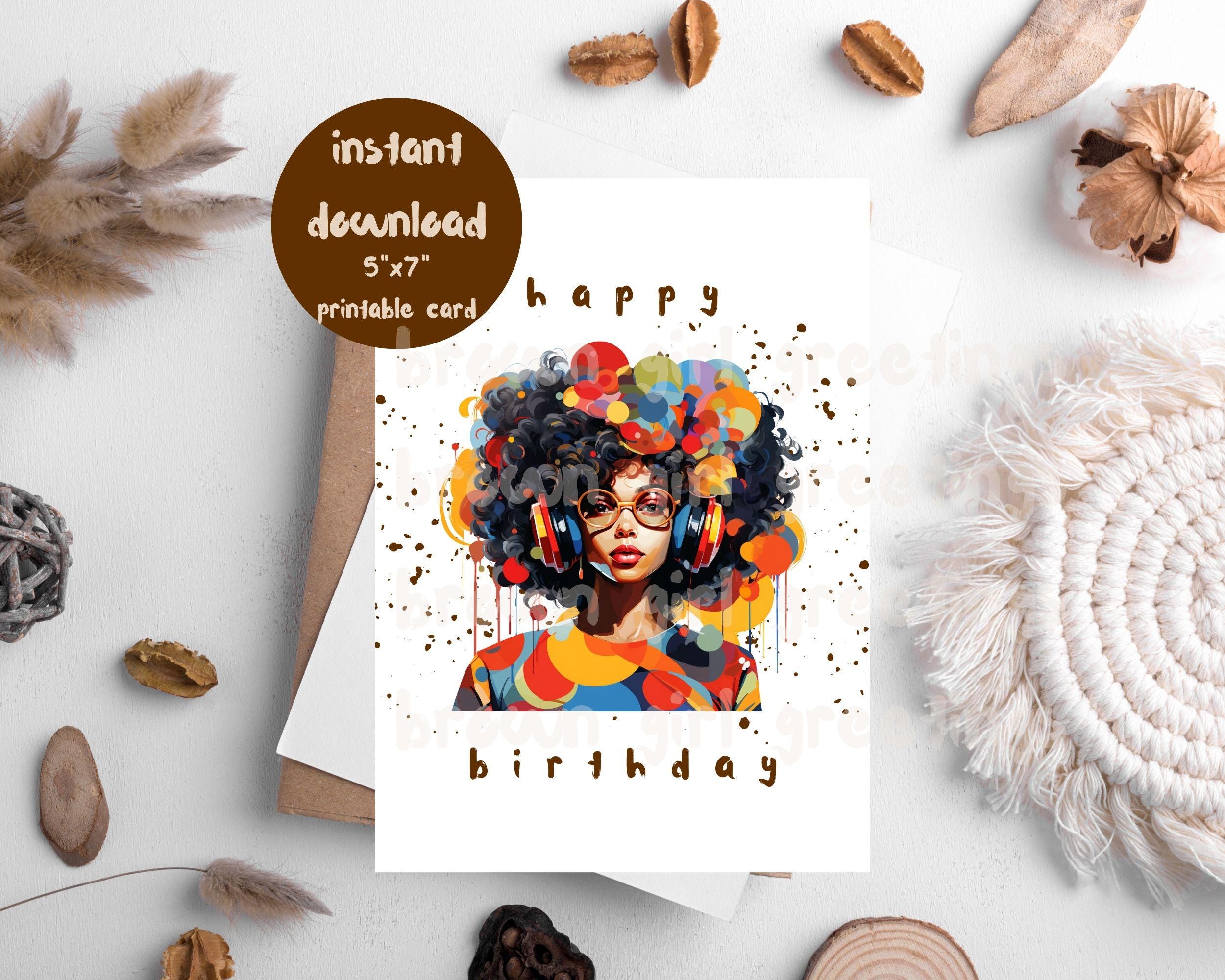 happy birthday, 5x7 printable cards, Black greeting cards, melanin birthday, Black woman birthday, digital download, instant download