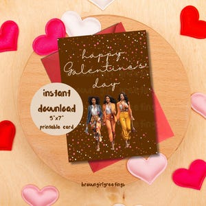 Feliz día de San Valentín, tarjetas imprimibles de 5 x 7, tarjetas de felicitación negras, tarjeta de felicitación con melanina, amigas, descarga digital, descarga instantánea
