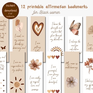Black women affirmation bookmarks, bookmarks for Black women and girls, printable bookmarks, digital download, instant download