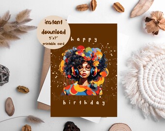 happy birthday, 5x7 printable cards, Black greeting cards, melanin birthday, Black woman birthday, digital download, instant download