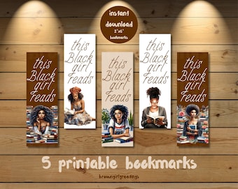 Black Girl Reads Bookmarks, Printable Brown Tones (Digital Download)