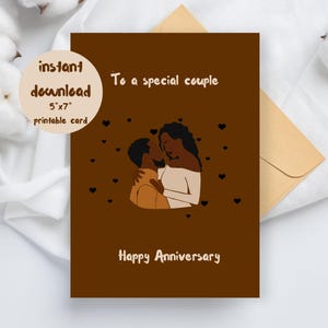 Feliz aniversario, tarjetas imprimibles de 5 x 7, tarjetas de felicitación negras, tarjeta de felicitación de melanina, parejas negras, descarga digital, descarga instantánea