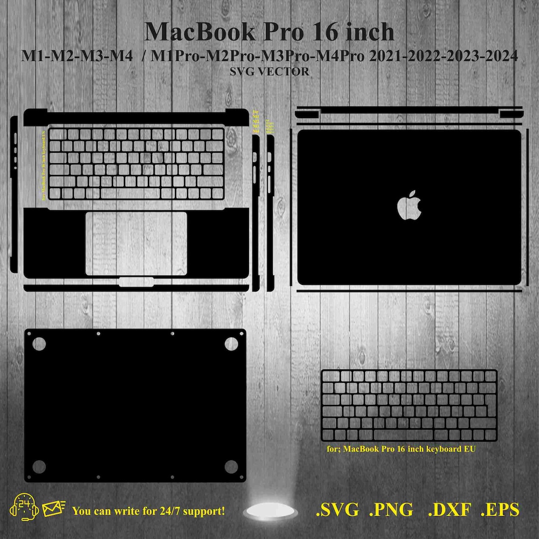 MacBook Pro 16 Inch Skin Template SVG Vector Cut File UK