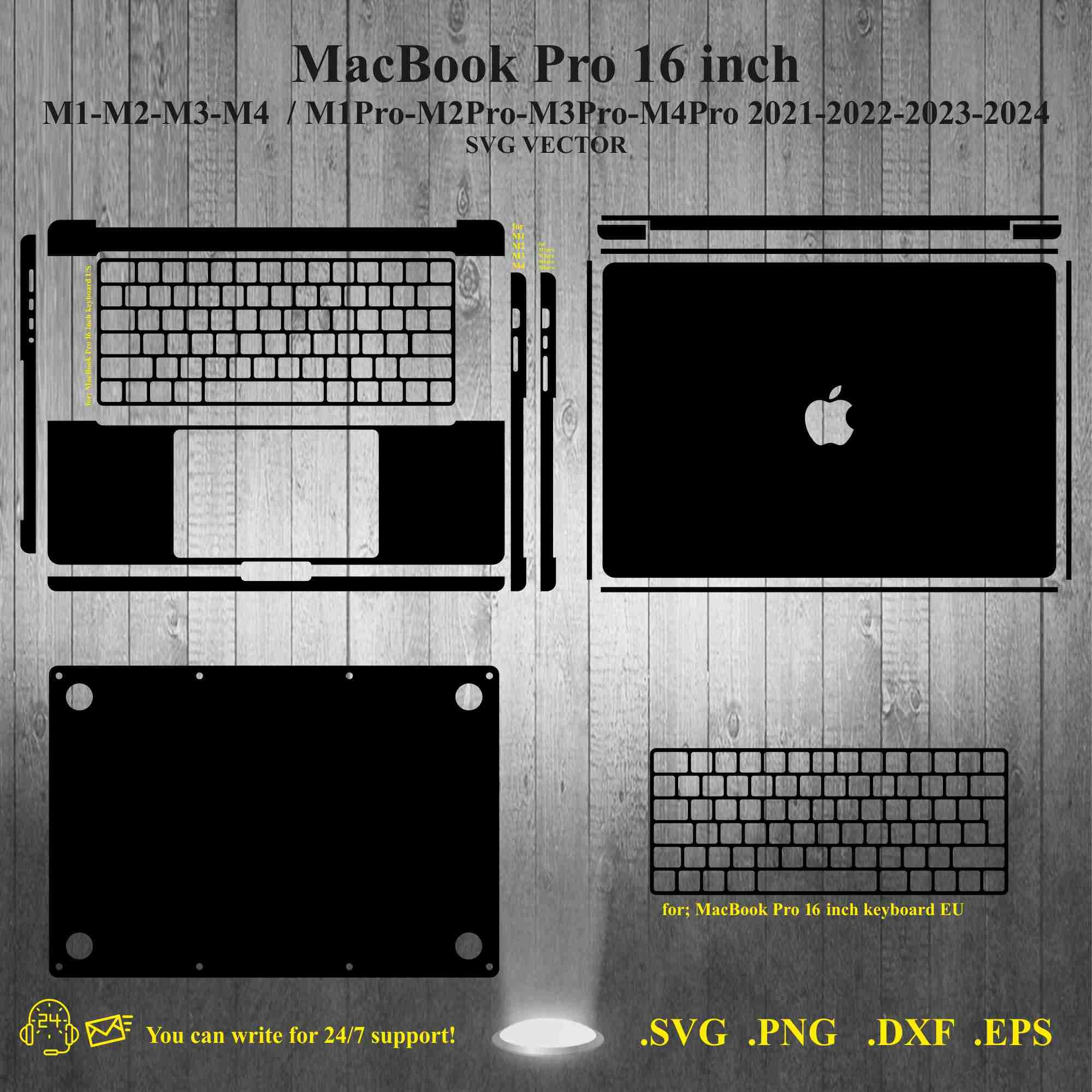 MacBook Pro 16 Inch Skin Template SVG Vector Cut File