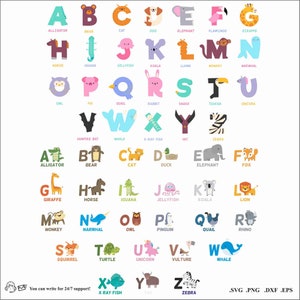 Nombres del alfabeto de animales SVG vector