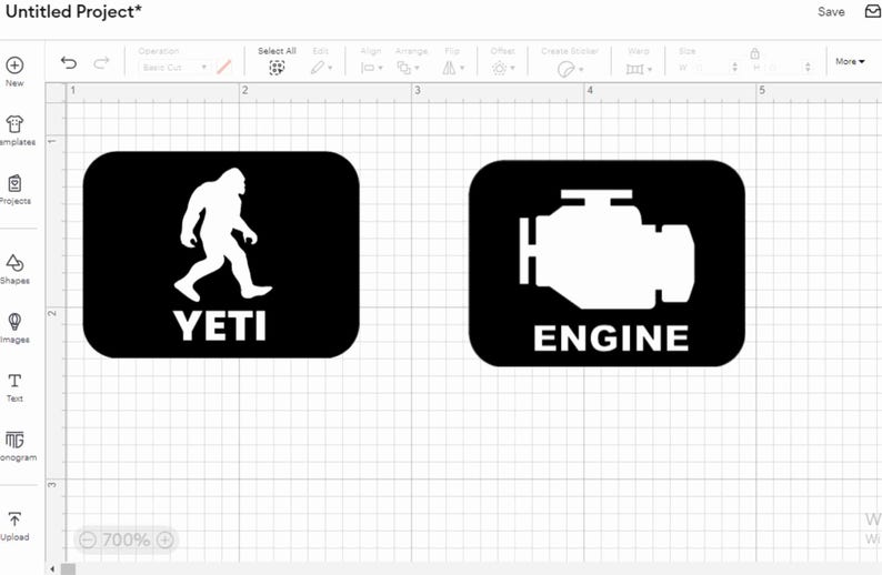 May include: Two black and white stickers with white text. The left sticker features a white silhouette of a Yeti with the word "YETI" below it. The right sticker features a white silhouette of an engine icon with the word "ENGINE" below it.