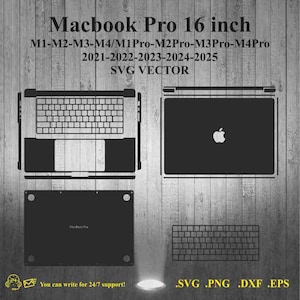 Plantilla de diseño para MacBook Pro de 16 pulgadas, archivo de corte vectorial SVG