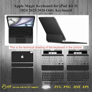 Plantilla SVG vectorial para diseño de teclado Magic Keyboard para iPad Air 11 2024 (2024-2025-2026)