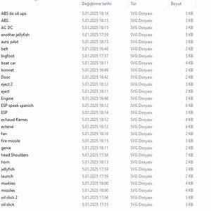 May include: A list of SVG files with their names, file sizes, and last modified dates. The files include images of various objects, such as a car, a door, a fan, a jellyfish, and a missile.