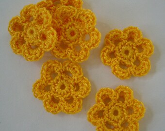 Goldenrod Yellow Crocheted Flowers - Cotton Flowers - Set of 6