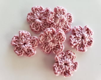 Pink Crocheted Flowers - Pink Forget-Me-Nots - Cotton Flowers - Flower Appliques - Flower Embellishments - Set of 6
