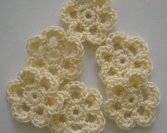 Mini Six Crocheted Flowers - Cream - Cotton Flowers - Crocheted Flower Embellishments - Crocheted Flower Appliques - Set of 6