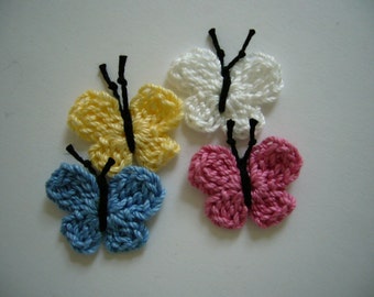 Crocheted Butterflies - Blue, Rose, Yellow and White - Cotton Butterflies - Butterfly Embellishments - Butterfly Appliques