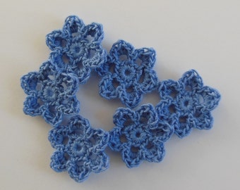 Crocheted Flowers - Blue - Buttercups - Bamboo Thread - Crocheted Flower Embellishments - Crocheted Flower Appliques - Set of 6