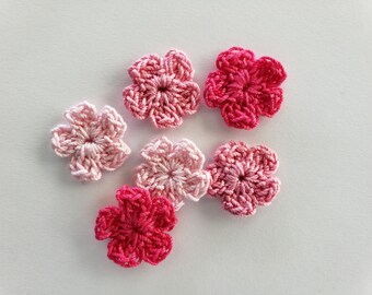 Tiny Pink Crocheted Flowers - Cotton Flowers - Crocheted Flower Appliques - Crocheted Flower Embellishments - Set of 6