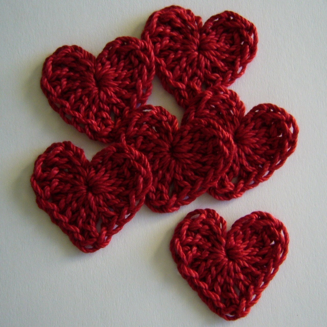 Red Crocheted Hearts - Cotton Hearts - Crocheted Heart Appliques - Croc...