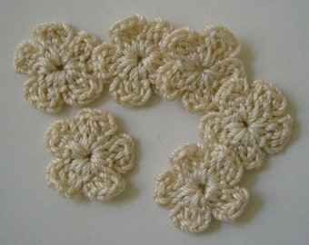 Crocheted Flowers - Ecru - Cotton Flowers - Set of 6 - Crocheted Flower Appliques - Crocheted Flower Embellishments