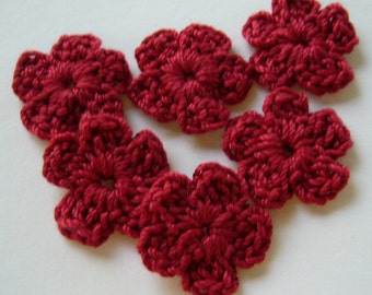 Crocheted Flowers - Red Forget-Me-Nots - Cotton Flowers - Crocheted Flower Appliques - Crocheted Flower Embellishments - Set of 6