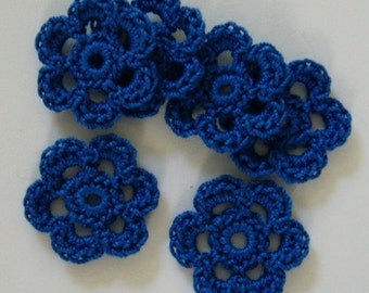 Crocheted Flowers - Royal Blue - Cotton Flowers - Crocheted Flower Embellishments - Crocheted Flower Appliques - Set of 6