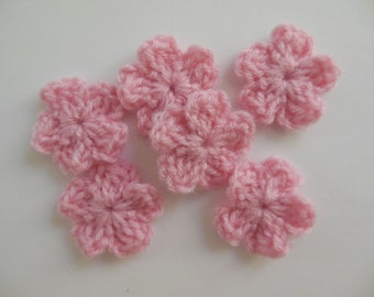 Crocheted Flowers - Pink - Forget Me Nots - Acrylic Yarn - Crocheted Flower Embellishments - Crocheted Flower Appliques - Set of 6