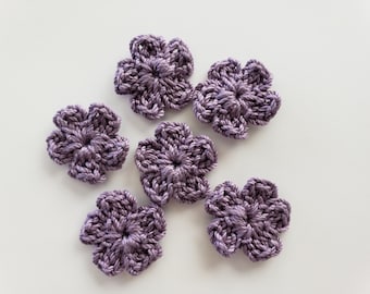 Crocheted Flowers - Plum Forget-Me-Nots - Cotton Flowers - Crocheted flower Appliques - Crocheted Flower Embellishments - Set of 6