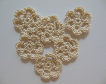 Mini Crocheted Flowers - Ecru - Cotton Flowers - Set of 6 - Crocheted Flower Appliques - Crocheted Flower Embellishments