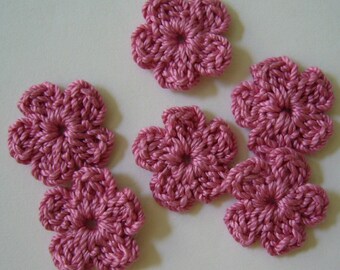 Rose Pink Forget-Me-Nots - Crocheted Cotton Flowers - Crocheted Flower Appliques - Crocheted Flower Embellishments - Set of 6