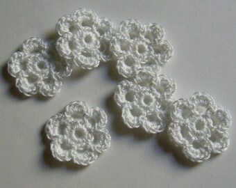 Mini Six Crocheted Flowers - White Flowers - Cotton Flowers - Set of 6 - Crocheted Flower Appliques - Crocheted Flower Embellishments