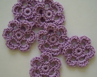 Lilac Mini Six Crocheted Flowers - Cotton Flowers - Crocheted Flower Appliques - Crocheted Flower Embellishments - Set of 6