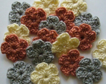 Crocheted Flowers - Silver, Coral and Natural - Wool Blend - Forget-Me-Nots - Crocheted Appliques - Crocheted Embellishments - Set of 6