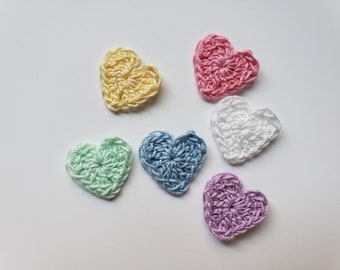 Tiny Crocheted Hearts - Cotton Hearts - Crocheted Heart Appliques - Crocheted Heart Embellishments - Set of 6