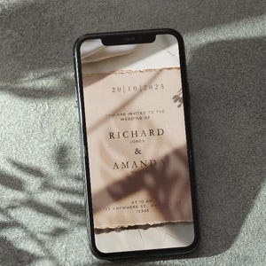 Invito a nozze minimalista con bordo strappato / Modello digitale Canva