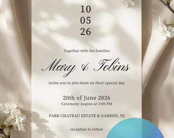 Modern Script Wedding Invitation | Soft Neutral Tones, Minimalist Design (Canva Template)
