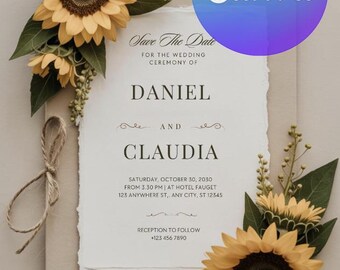 Invitación de boda rústica con girasoles / Plantilla digital