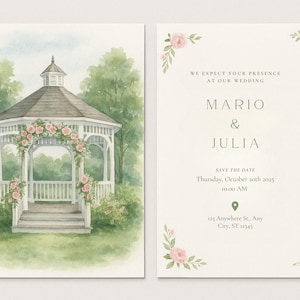 Convite de casamento Save the Date – Design de gazebo em aquarela